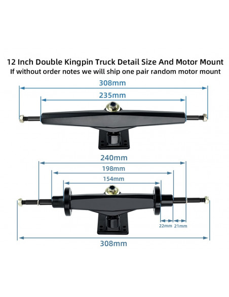 Trucki double kingpin 12" o przekroju diamentu z mocowaniem silnika i złotą śrubą