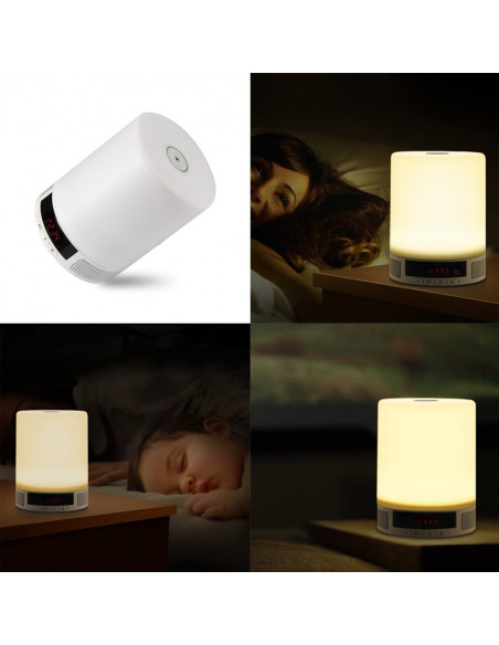 Kolorowa lampka LED z głośnikiem Bluetooth, zegarkiem i budzikiem