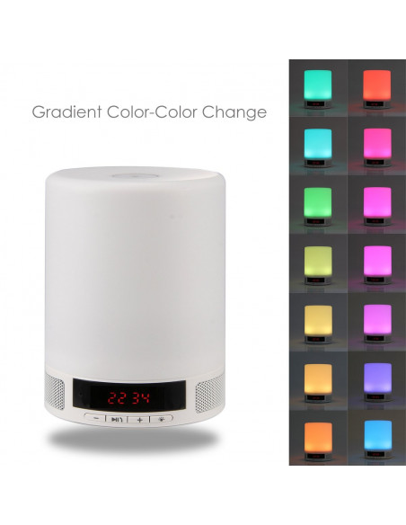 Kolorowa lampka LED z głośnikiem Bluetooth, zegarkiem i budzikiem